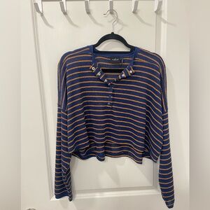 Urban Outfitters Out From Under Striped Knit Cropped Henley, size Small